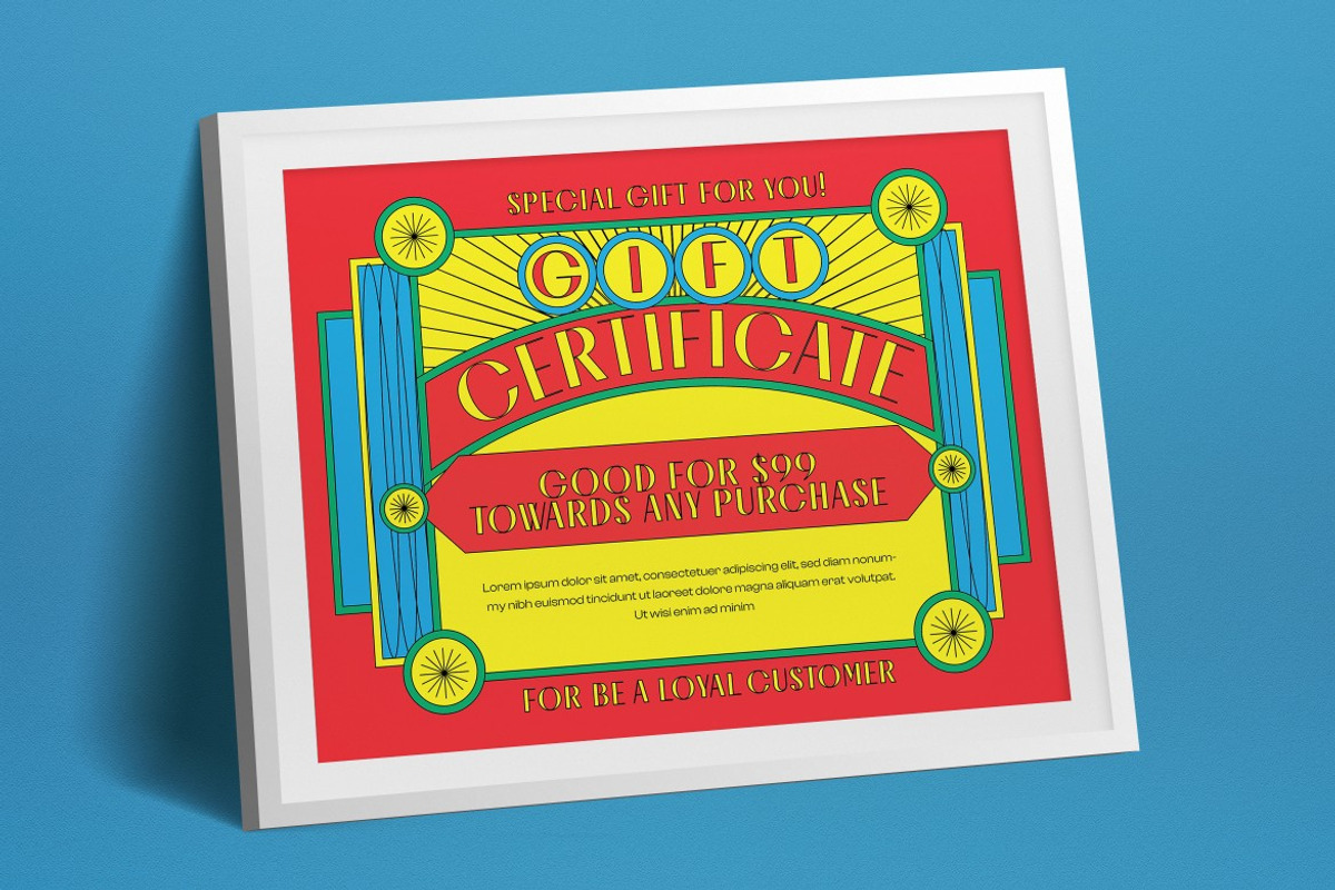 Red Yellow Vintage Gift Certificate, a Stationery Template by graphicook (Photo 2 of 3)