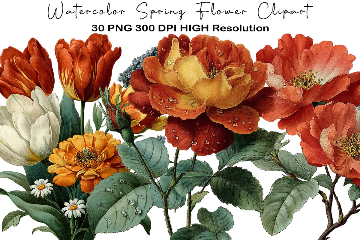 Watercolor Spring Flower Clipart, an Illustration by Black Bird Studio (Photo 1 of 5)