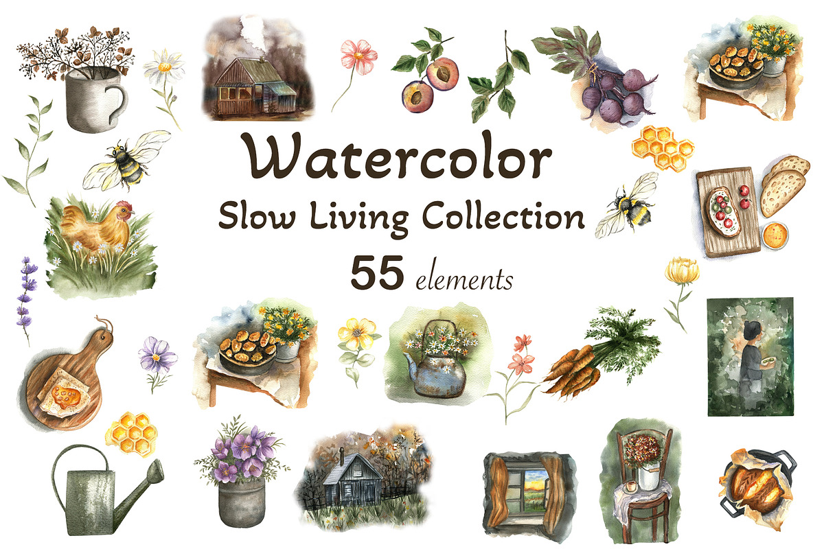 Watercolor Slow Living Collection, an Illustration by ViolettaKh (Photo 1 of 15)