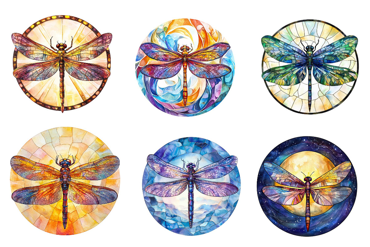 Round Dragonfly Stained Glass Clipar, an Illustration by CreationArt (Photo 2 of 5)