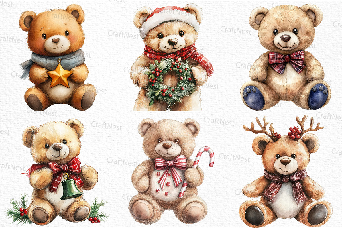 Christmas Teddy Bear Clipart, an Illustration by Craft Nest (Photo 6 of 6)