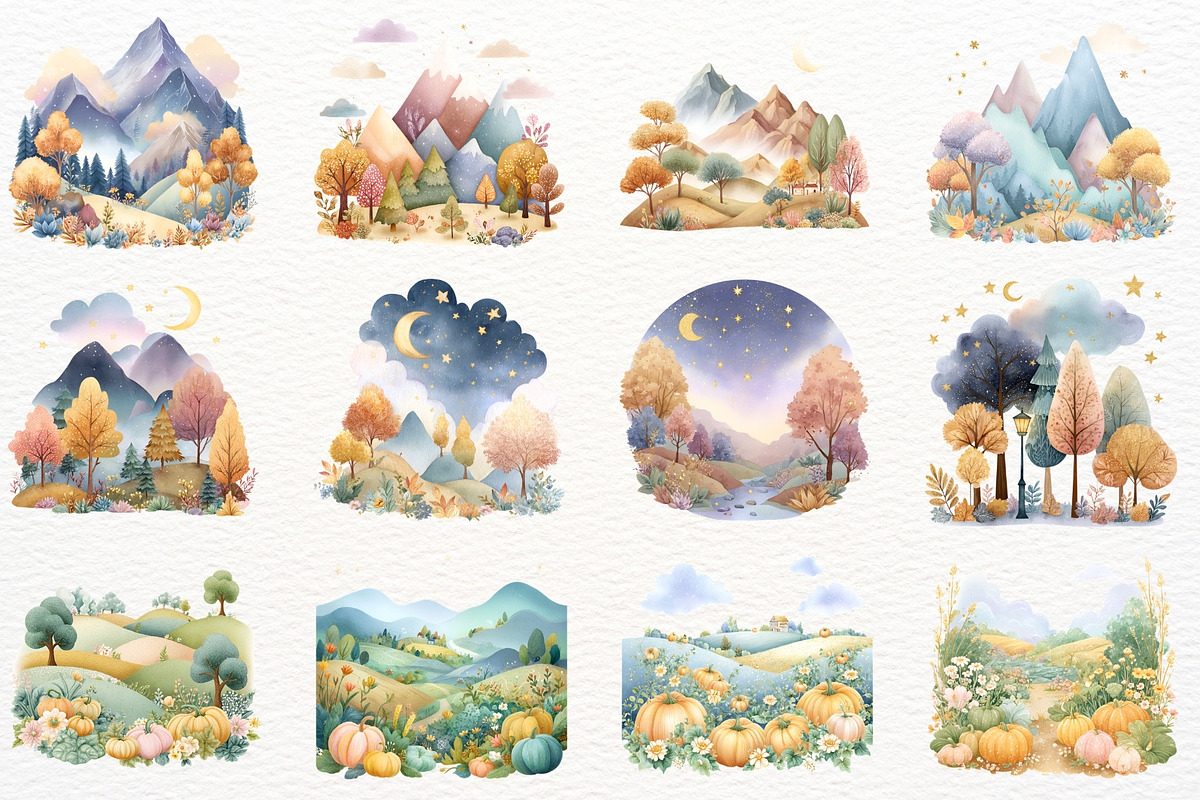 Whimsical Fall Landscape Clipart PNG, a Seasonal Illustration by SugarCloudStudioArt (Photo 4 of 7)