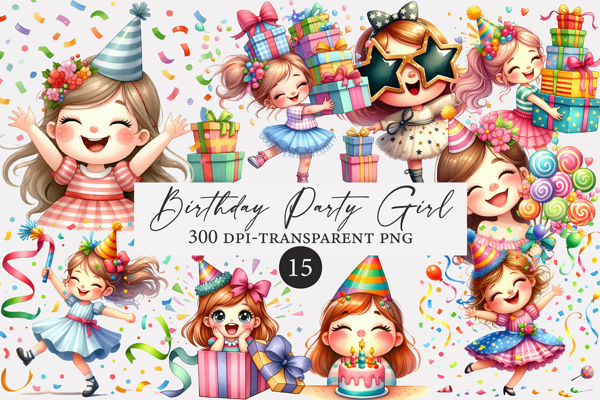 Funny Birthday Party Girl Clipart, an Illustration by Designworld (Photo 1 of 4)
