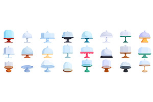 Cake glass stand icons set. Cake, a Food Illustration by Ylivdesign