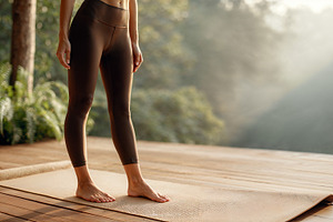 Enjoying morning yoga at a serene ho, a Holiday Photo by OSORIOartist