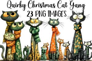 Quirky Christmas Cat Gang Clipart, an Illustration by DreamArtGraphic