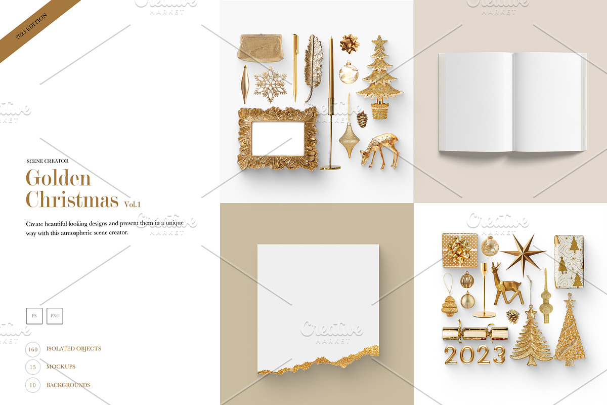 05_Golden Christmas Scene Creator, a Books & Magazine Mockup by Kzara Visual Concepts (Photo 1 of 7)