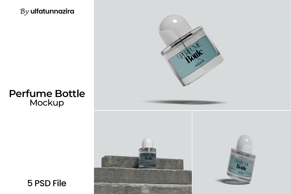Perfume Bottle Mockup, a Packaging Mockup by ulfatunnazira (Photo 1 of 6)