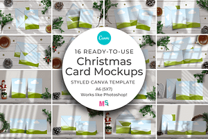 16 Christmas Card Canva Mockups, a Merchandise Mockup by Mockup Scene