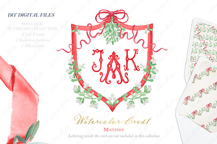 Mistletoe Christmas Watercolor Crest, a Graphic by LABFcreations