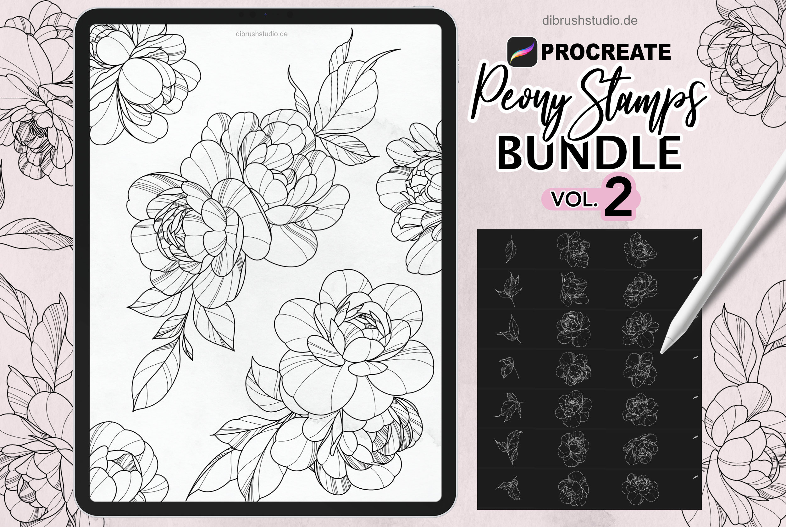 Procreate - Peony Tattoo Stamps