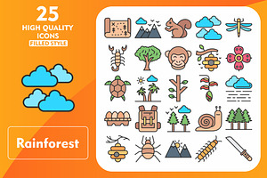 25 Rainforest Line Filled Icons, an Icon by Pexelpy