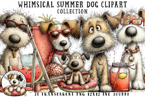 Whimsical Summer Dog Clipart, an Illustration by OK Design