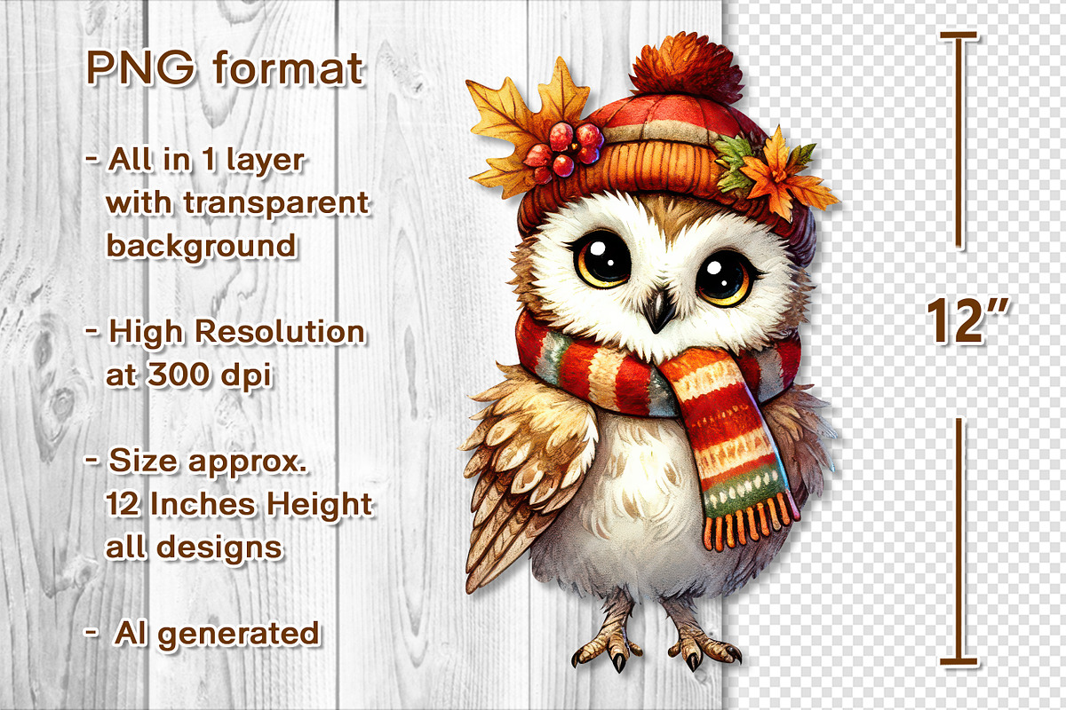 Cute Autumn Owl Clipart Sublimation, a Seasonal Illustration by V Design Creator (Photo 2 of 7)