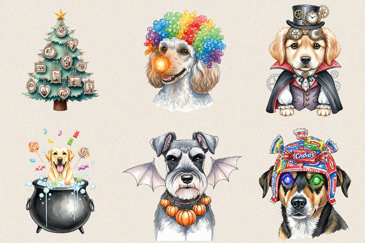 Halloween Quirky Dog Clipart Bundle., an Illustration by SVGArt (Photo 5 of 8)