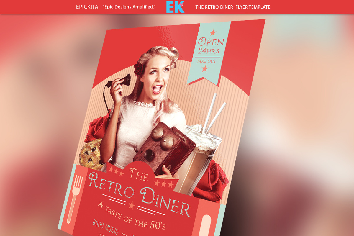 The Retro Diner Flyer Template, a Flyer Template by Epickita (Photo 1 of 4)