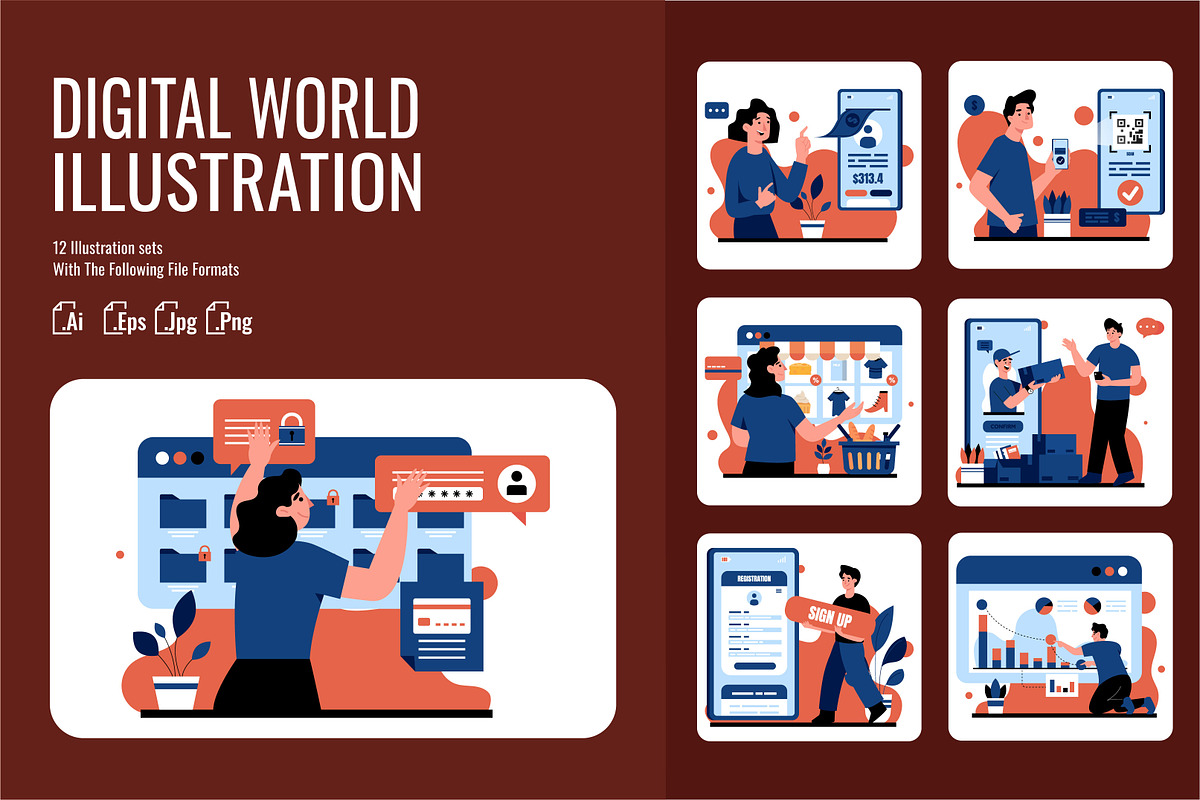 Digital World - Flat Illustration, a Technology Illustration by SlideFactory