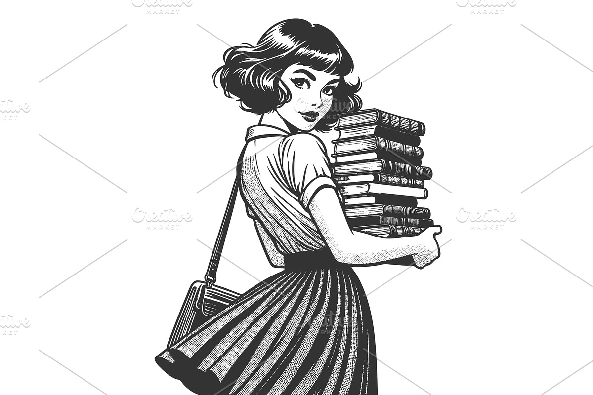 Girl Holding Stack of Books vector, a Person Illustration by AlexArt