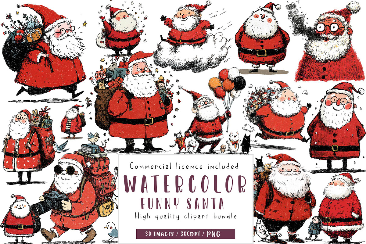 Whimsical Funny Santa clipart, an Illustration by CreationArt (Photo 1 of 5)
