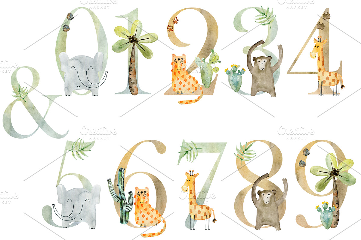 Watercolor safari clipart. Alphabet., an Animal Illustration by TaPilipa (Photo 8 of 13)