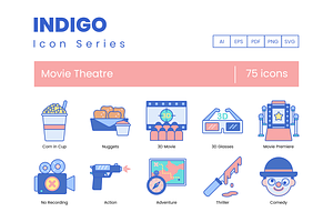 75 Movie Theater Icons - Indigo