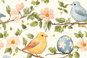 Seamless pattern repeat design, birds floral botanical for wallp, a Pattern Graphic by Studio ANNA