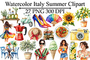 Watercolor Italy Summer Clipart, an Illustration by Design Market (Thumbnail 1 of 4)