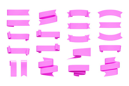 Pink ribbon banner 3d render set., an Object 3D Model by YuliiaOsadcha