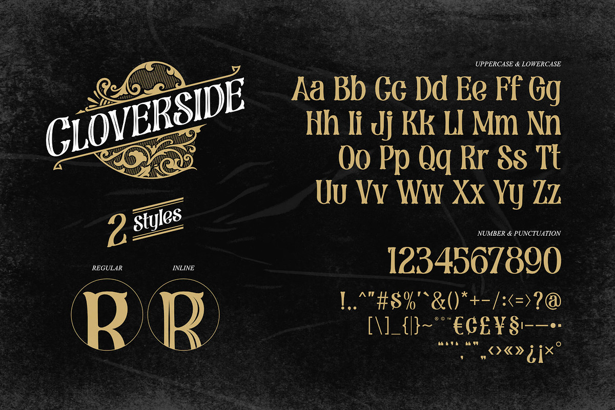 Cloverside - Vintage Label Font, a Symbol Font by ikiiko (Photo 6 of 7)