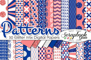 CORAL & BLUE GLITTER MIX PAPERS