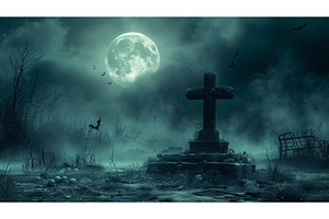3D Illustration of Spooky Cemetery, a Background Photo by ZinetroN