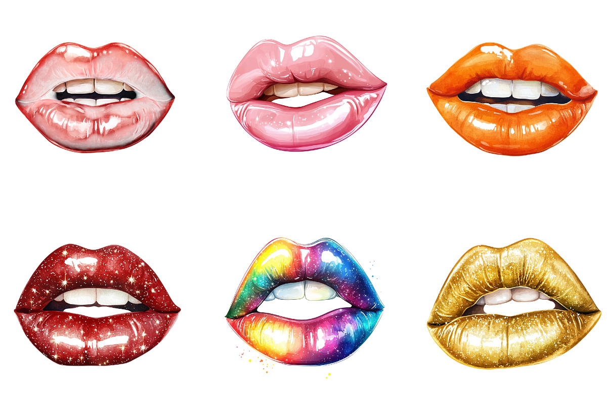 Watercolor Cute Lips Clipart, an Illustration by DreamArtGraphic (Photo 2 of 5)