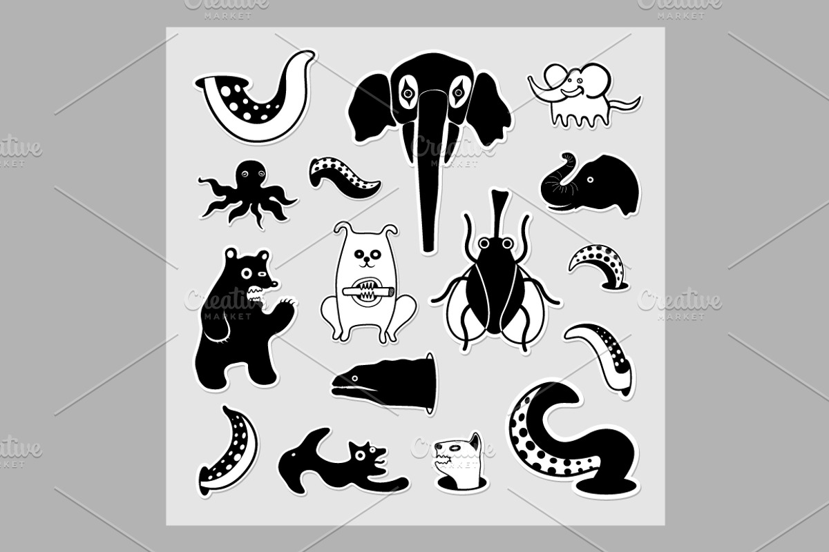 Vector Set of crazy stickers., a Decorative Illustration by PoPaShop (Photo 3 of 3)