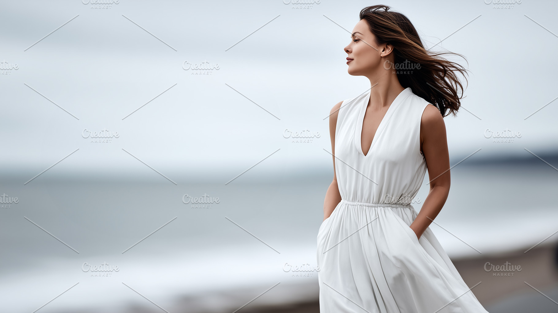 Elegant woman in a white dress stand, a Person Photo by MistyDay