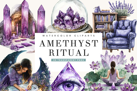 Watercolor Amethyst Ritual Clipart