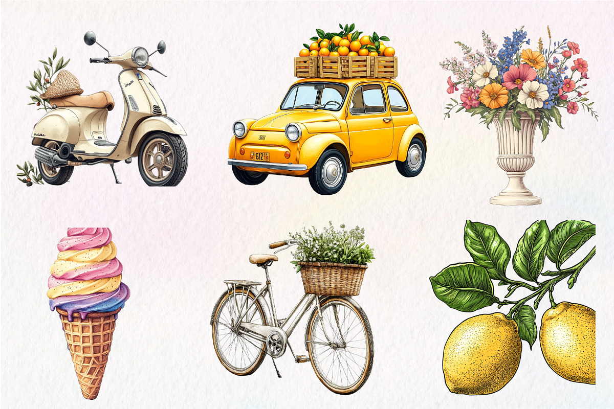 Antique Italian Summer Clipart, an Illustration by CreationArt (Photo 6 of 9)