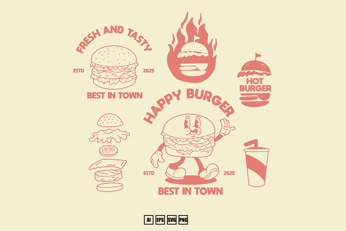 Badge Burger Illustration Lineart, an Illustration by kalehstudio