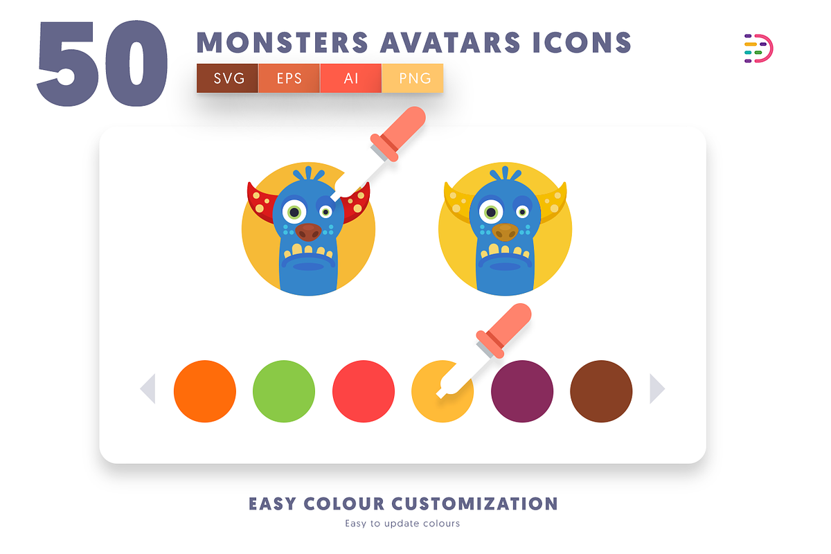 50 Monsters Avatars Icons, an Outline Icon by Dighital (Photo 8 of 10)
