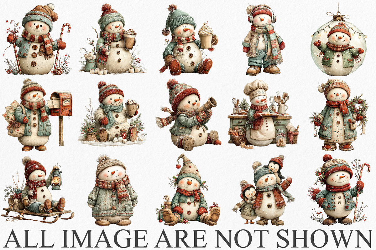 Merry Christmas Snowman Clipart, an Illustration by Canvas Craft (Photo 3 of 6)