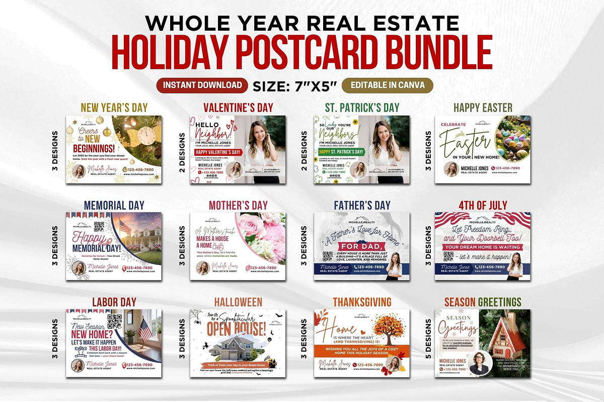 Real Estate Holiday Postcards Canva, a Card Template by CreativeVinesStore (Photo 1 of 8)