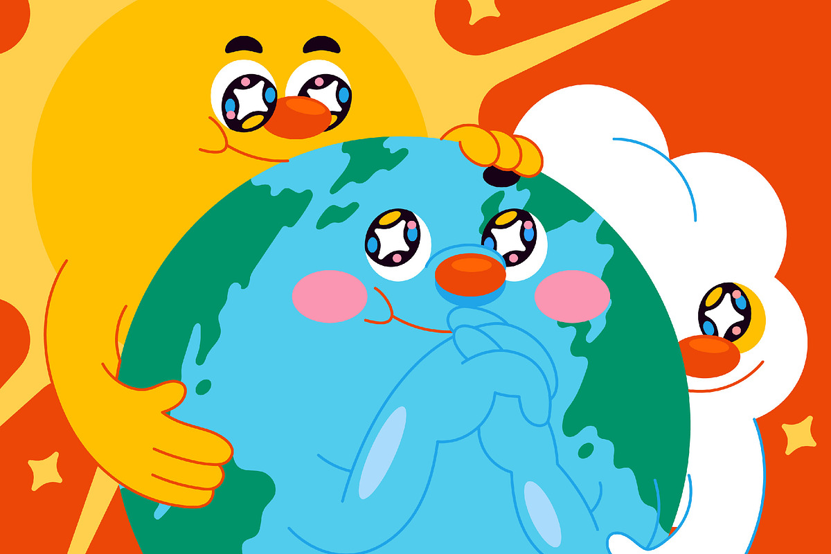 Orange Flat Earth Day Illustration, a Seasonal Illustration by graphicook