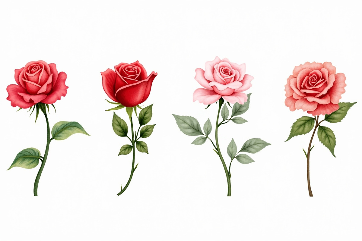 Romantic Watercolor Rose Clipart Set, an Illustration by hafijul (Photo 6 of 12)