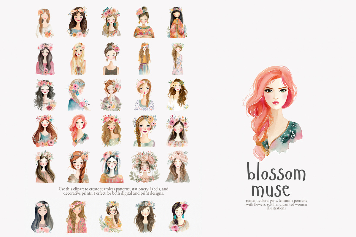 Watercolor boho women clipart set, a Decorative Illustration by Patishop Art (Photo 5 of 11)