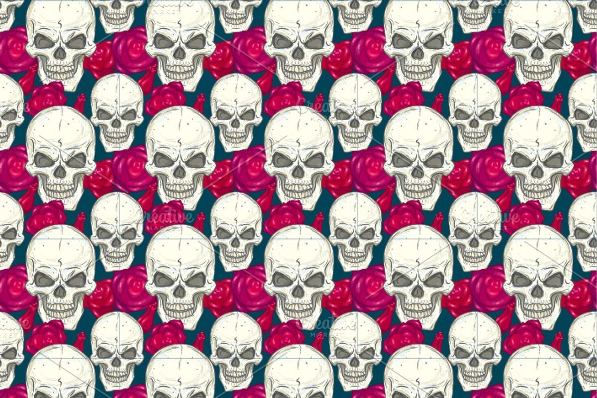 Skull set. Seamless patterns. preview 4