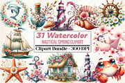 Watercolor Nautical Spring Clipart, an Illustration by DreamCafeArt (Thumbnail 1 of 5)