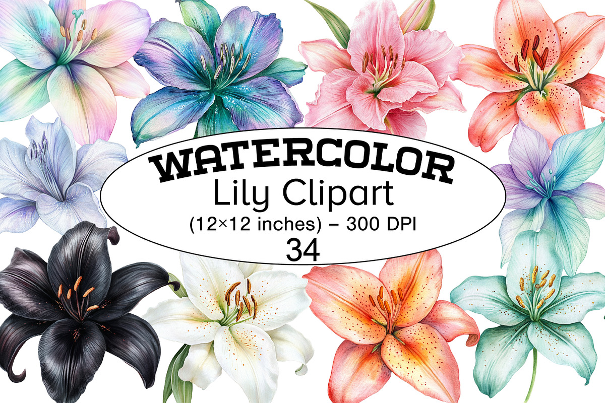 Watercolor Lily Clipart, a Seasonal Illustration by Design Market