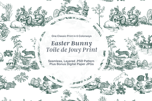 Easter Bunny Toile de Jouy Pattern, a Background Graphic by Hughes Studio