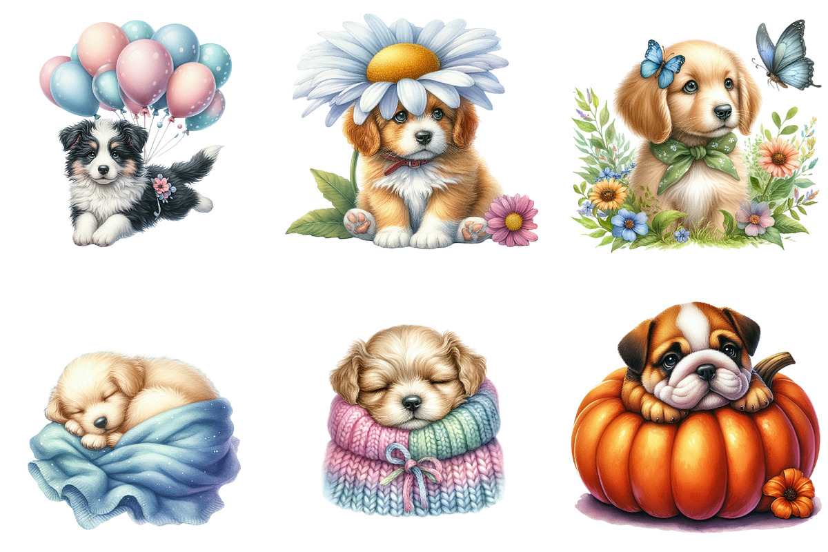 Whimsical Puppy Clipart, an Illustration by DreamArtGraphic (Photo 3 of 4)