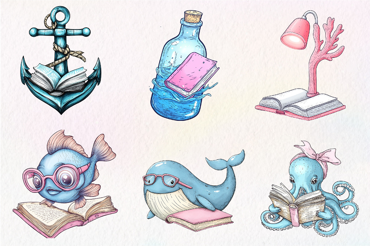 Undersea Reading Clipart, an Illustration by CreationArt (Photo 9 of 9)