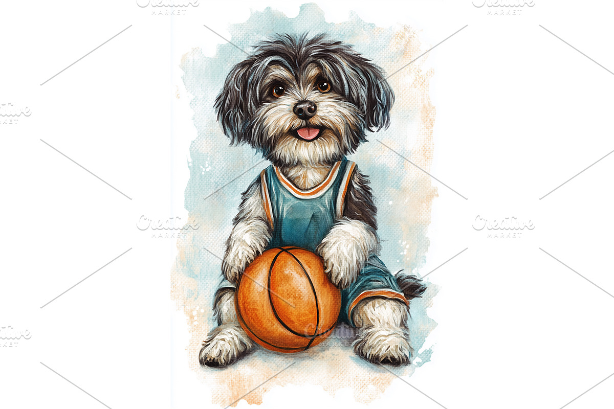 Basketball Tibetan Terrier Dog Art, an Animal Illustration by Art Paradise Studios
